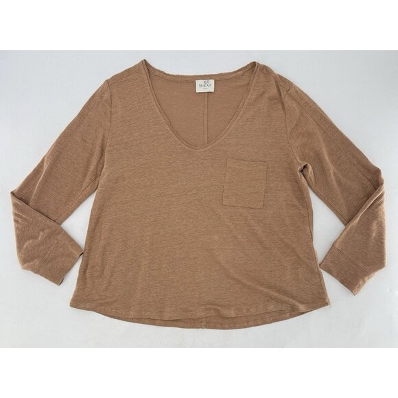 Wrap London Brown 100% Linen V-Neck Blouse US 8 Beach Preppy Boho Coastal - Picture 3 of 10